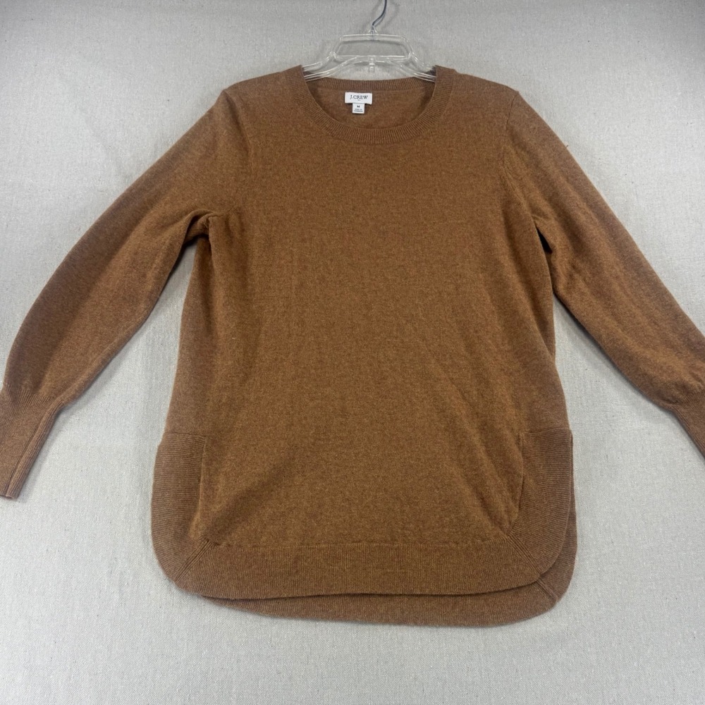 J.Crew Womens Tan Brown Merino Wool Cotton Blend Crewneck Tunic Sweater Medium
